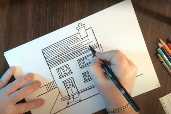 Zeichne das Dach eines Hauses