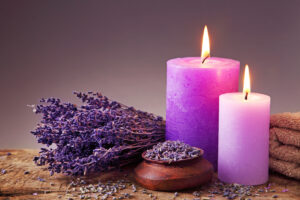 Purple candles with lavender.